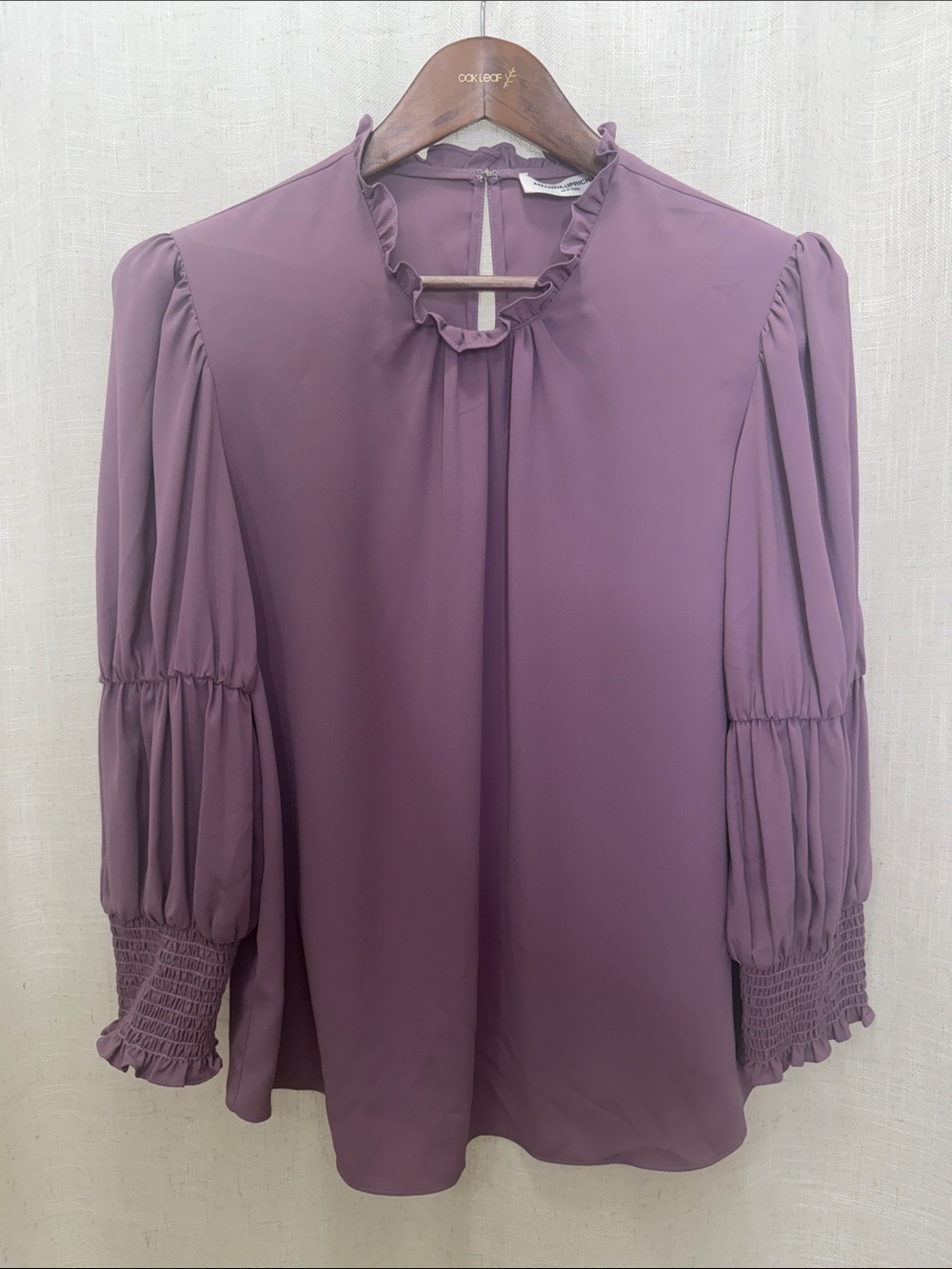 Amanda Uprichard Mauve Ruffle Neck Puff Sleeve Blouse Size X-Large
